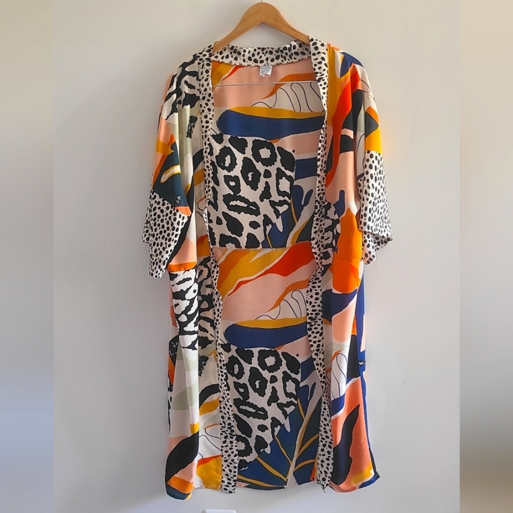 Brook Webb for Anna & Ava Multicolored Pattern Boho Long Line Kimono One Size